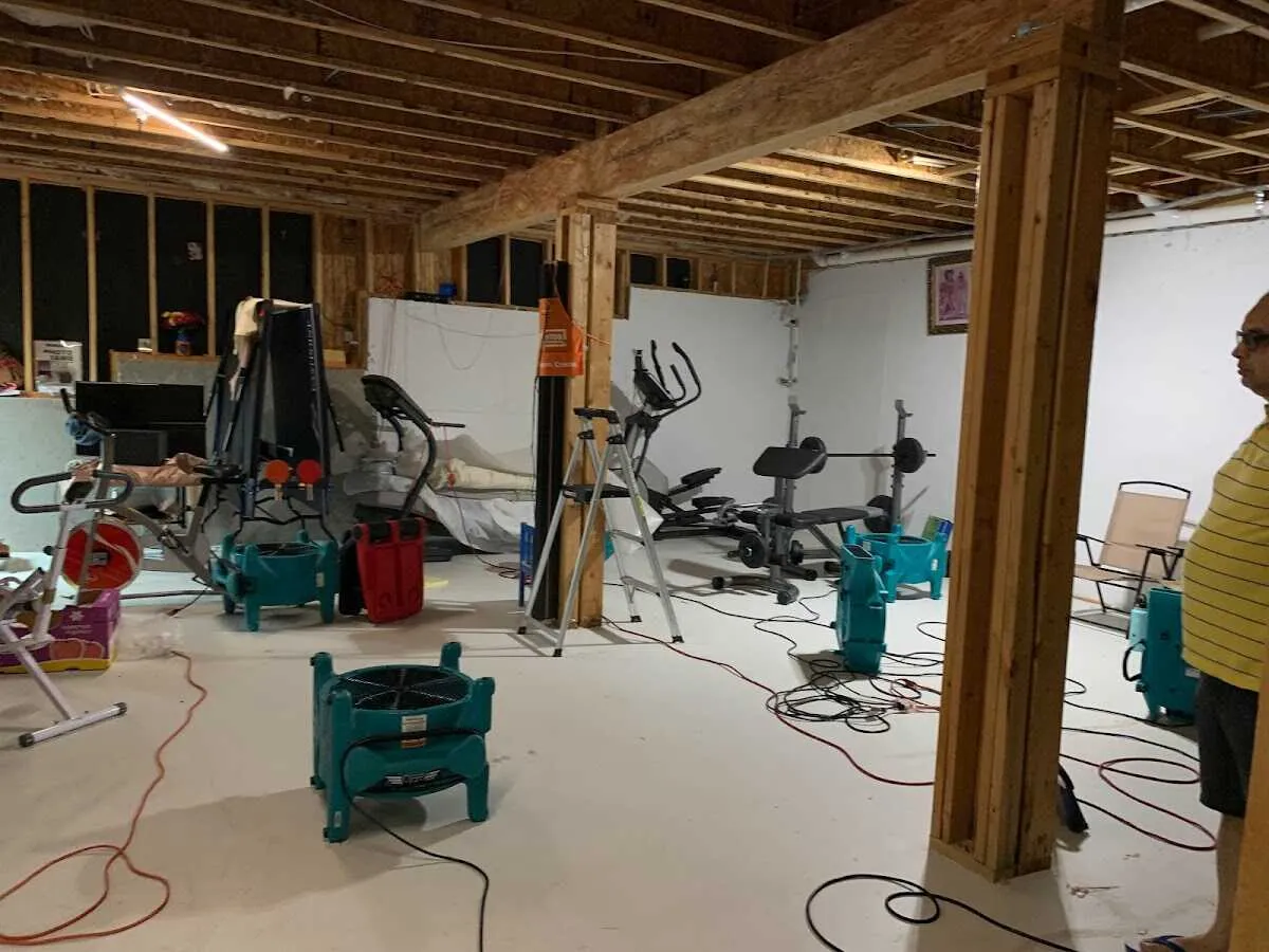 Basement drying equipment setup for Contents Cleaning & Restoration in South Valley